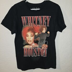 Whitney Houston Adult Small ‎ T-Shirt Casual Short Sleeve Black Star Signature